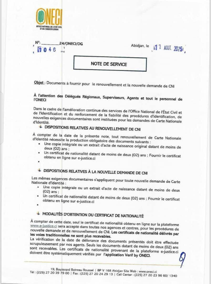 FAUX : aucun contrat n’a été signé pour la confection des CNI des expatriés ivoiriens