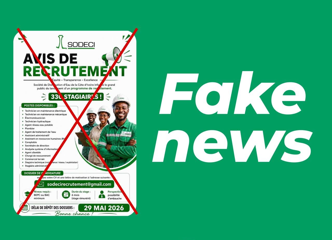 Fake news : une fausse offre de recrutement attribuée à la SODECI